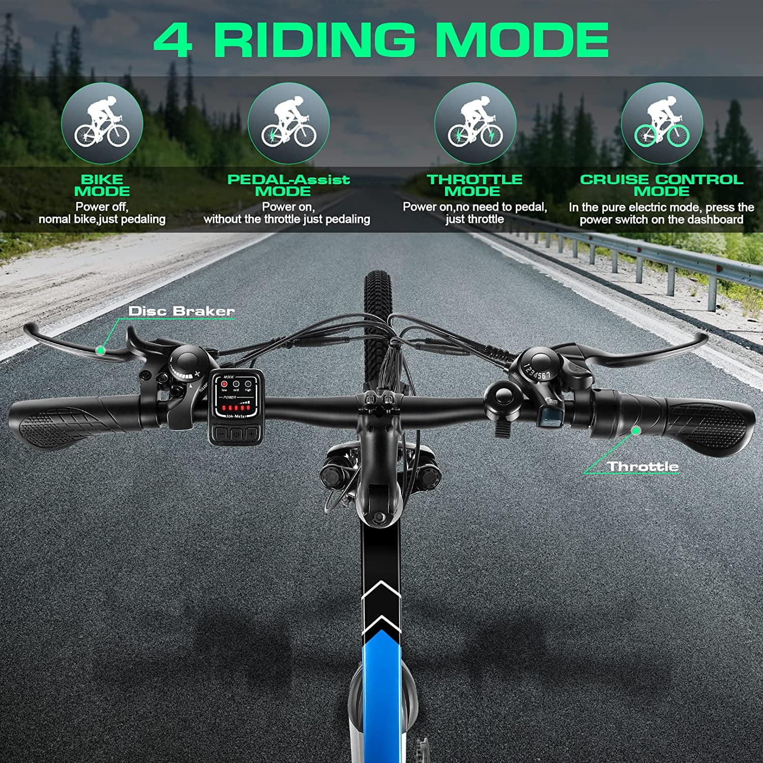 Vivi Electric Bike 26 Adult Electric Mountain Bike 500W Hardtail Electric Commuter Bike 21 Speed with Cruise Control Up to 20MPH & 50Miles