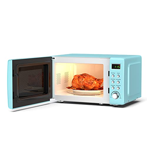 SIMOE Microwave Oven Retro Countertop Compact Microwave Oven, Child Safety Lock, Defrost & Auto Cooking Function, LED Display, Glass Turntable and Viewing Window