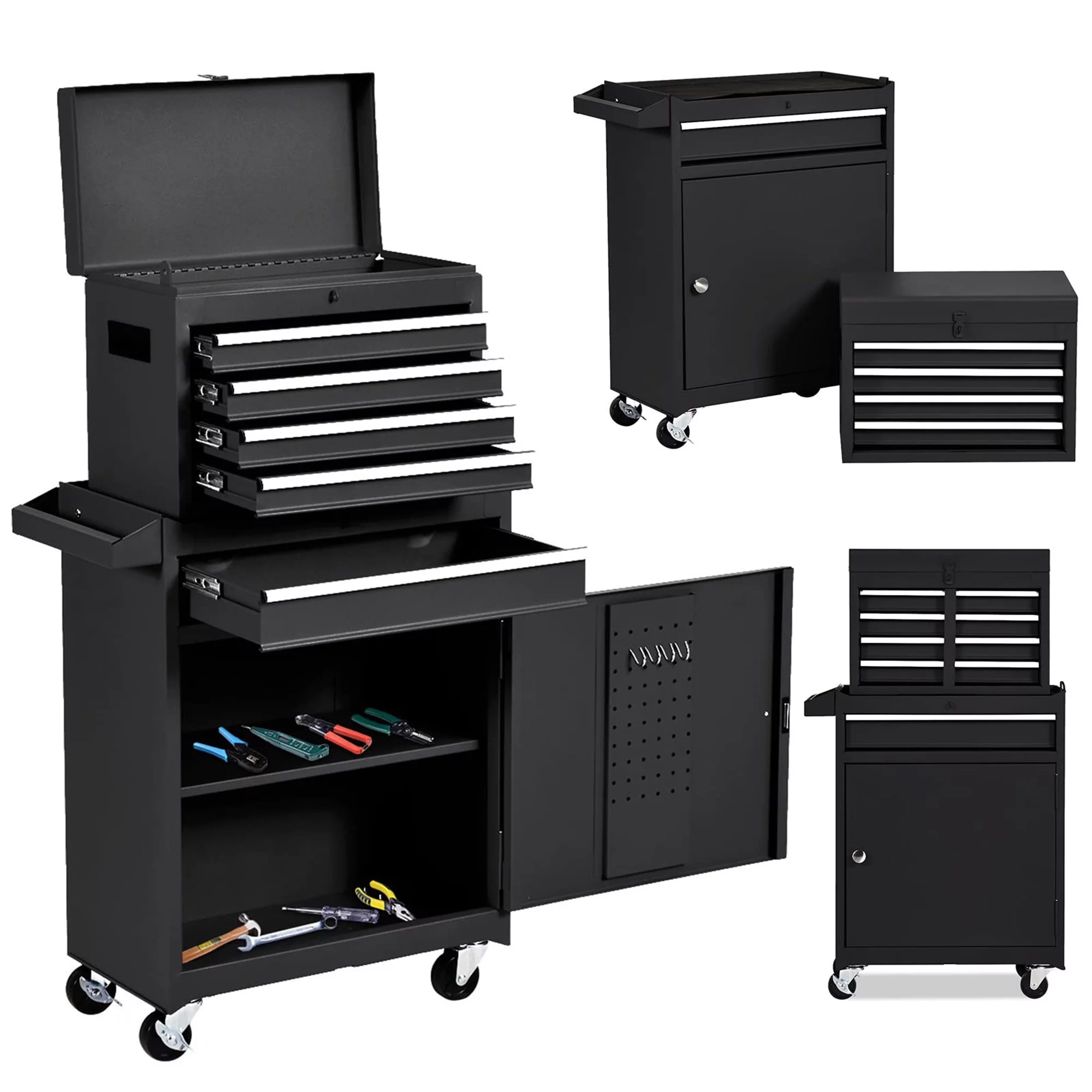 Aukfa Tool Chest, 2 in 1 Steel Rolling Tool Box & Cabinet On Wheels for Garage, 8-Drawer, Blue