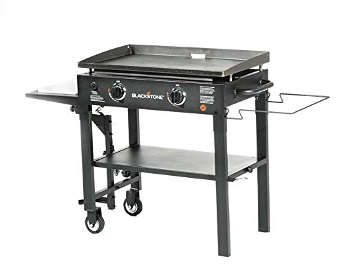Blackstone 1853 Flat Top Gas Grill 2 Burner Propane Fuelled Rear Grease Management System 28” Outdoor Griddle Station for Camping with Built in Cutting Board and Garbage Holder, 28 Inch, Black