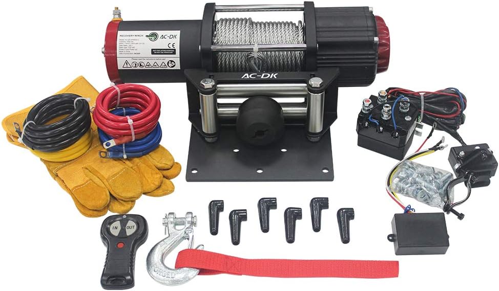 AC-DK 5500 lb. Advanced Electric Winch Kits for Towing ATV/UTV Off Road Trailer, 12V Winch with Galvanized Steel Wire Rope, Waterproof Winch with Wireless Remote Control Mounting Bracket