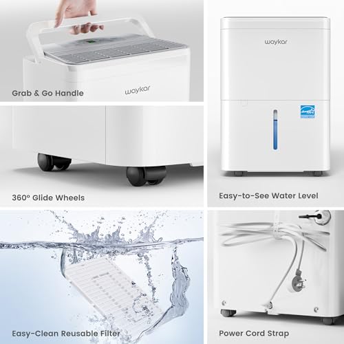 Waykar 80 Pint Energy Star Dehumidifier for Home, Basement, Large Rooms up to 5,000 Sq. Ft. - Auto Defrost, Ultra Quiet(40 dB), Auto Comfort Mode, with Drain Hose & Water Tank