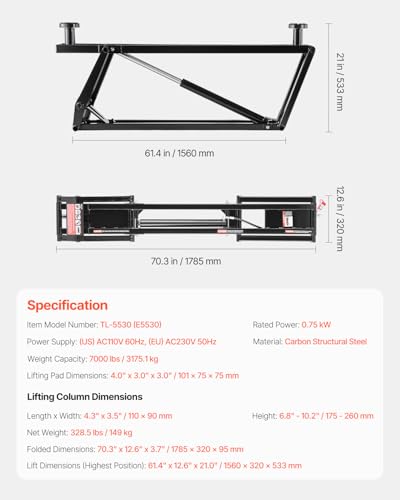 VEVOR Car Lift, 7000 lbs Capacity Car Lifts for Home Garage, 3-Level Adjustable with 29.4" Lift Height & Remote Control, Auto Lock Portable Car Lift with 4 Rubber Pads & 4 Lifting Columns
