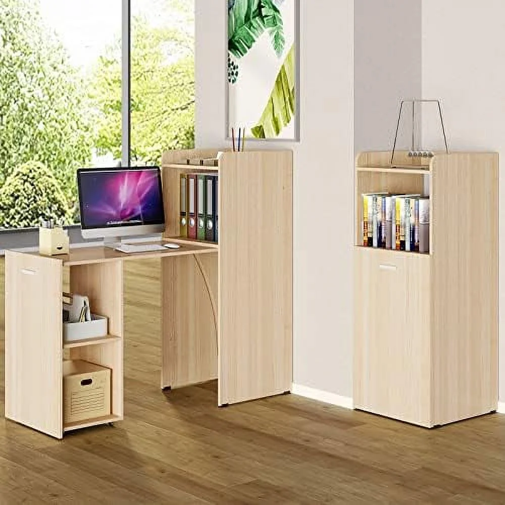 HJZBNONE Extendable Computer Desk for Small Space  Reversible Home Office Desk with Anti-Tipping Kit  Folding Study Writing Desk  Pull-Out PC Laptop Workstation Desk  Brown/Natural (Natur