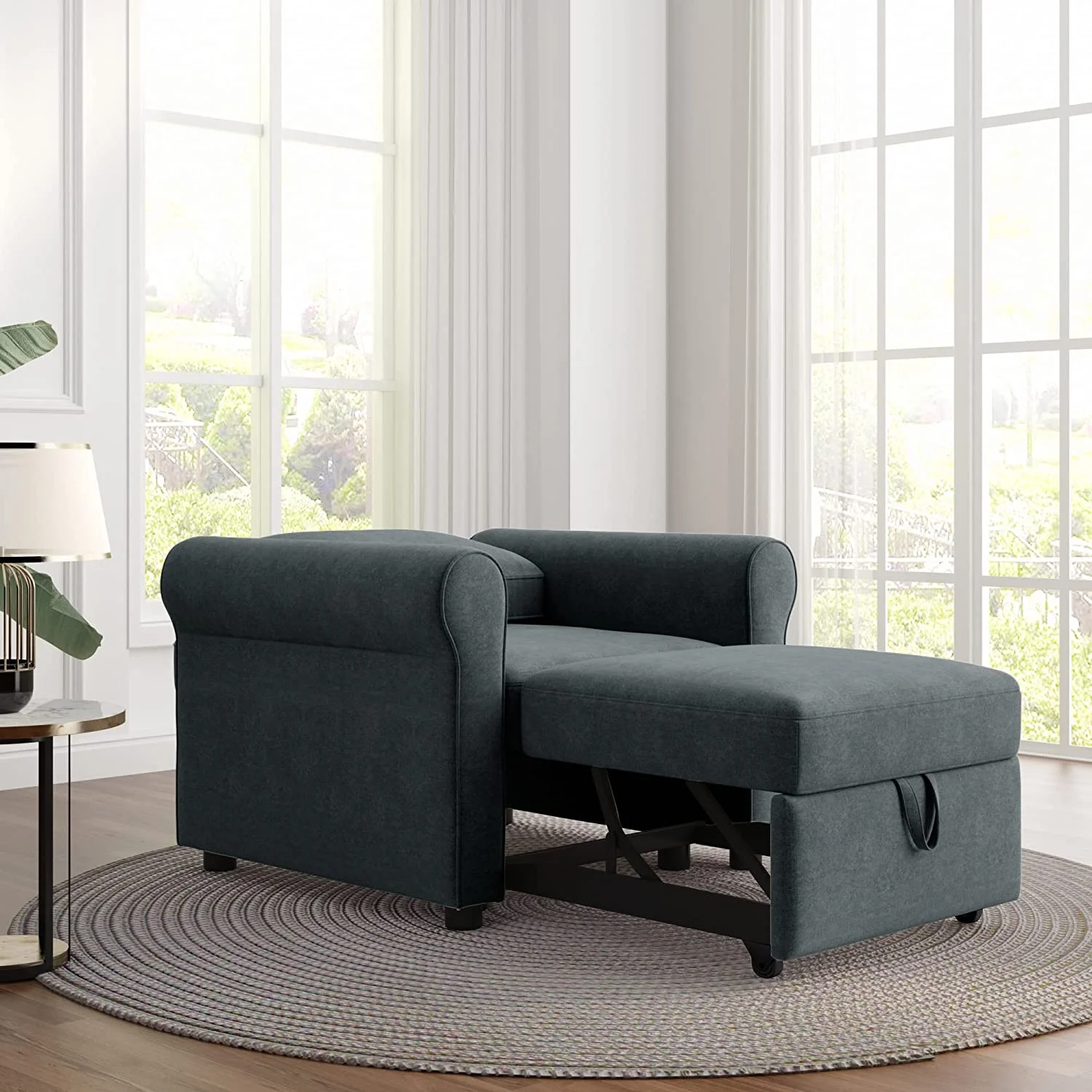 Sofa Bed Chair, Convertible Sleeper Chair Bed, Adjust Backrest Into A Sofa, Single Bed, Modern Chair Bed For Living Room Bedroom, Dark Blue