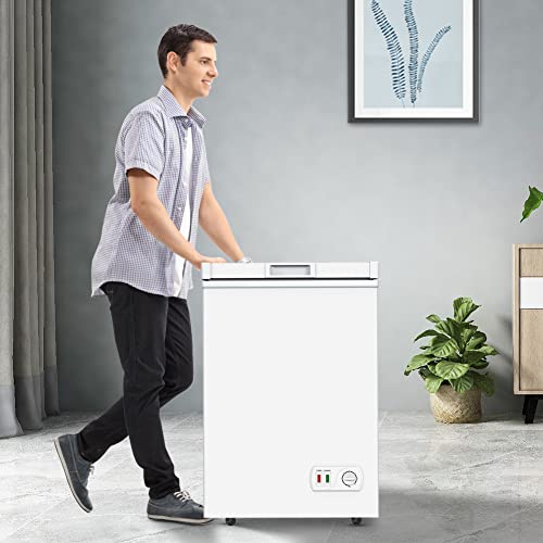 LifePlus Chest Freezer, Small Deep Freezers Top Door with Removable Basket, 7 Temperature Control Energy Saving, Compact Freezer for Home Kitchen Office Dorm Apartment Indoor Use, Grey