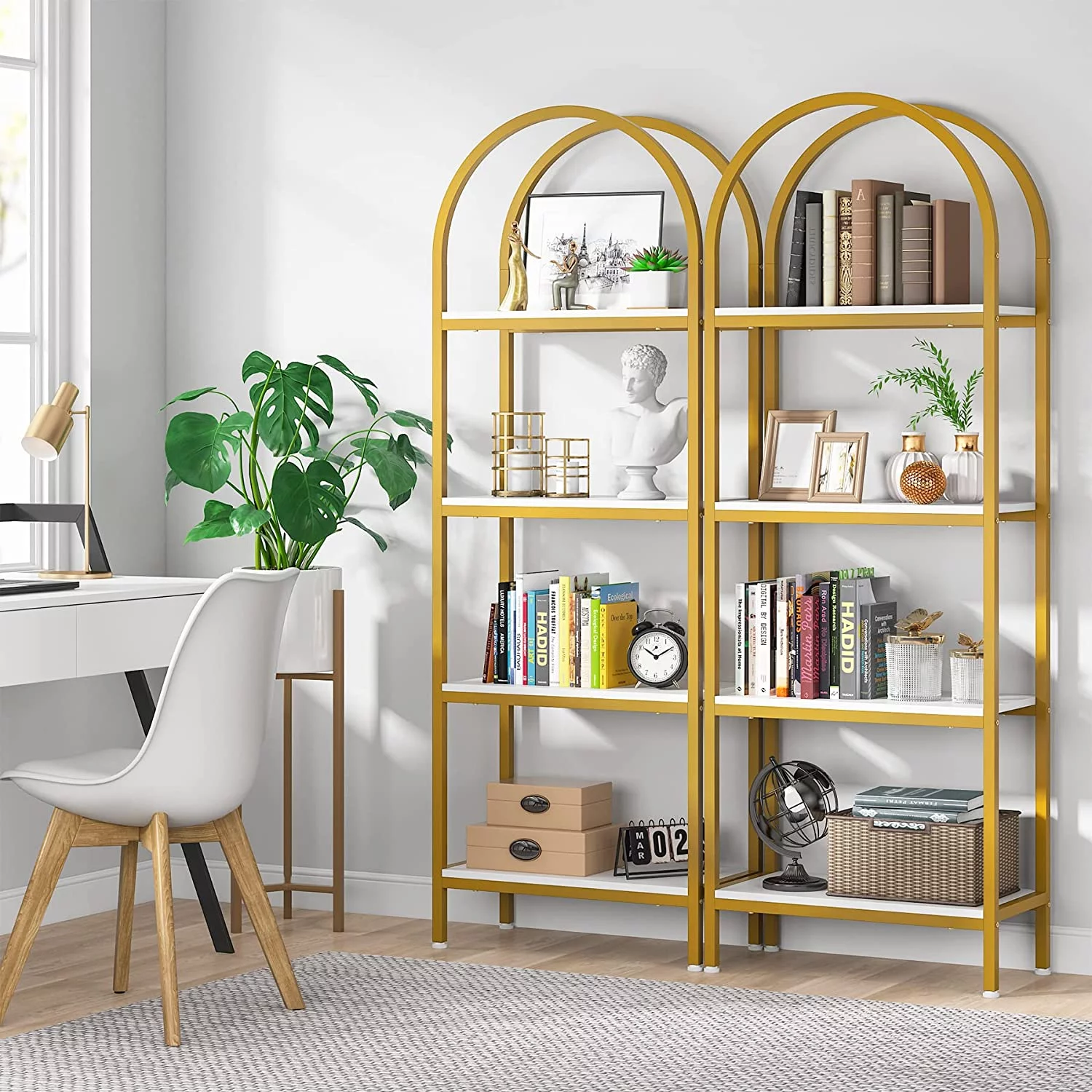 4-Tier Open Bookshelf, 70.8" Industrial Arched Bookcase Storage Shelves with Metal Frame, for Office, Bedroom, Living Room