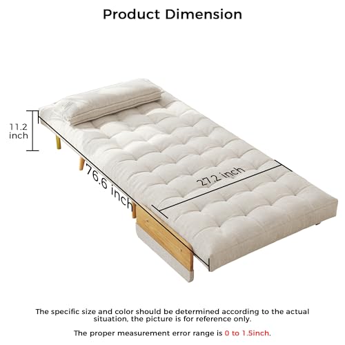 3-in-1 Convertible Chair Bed Sleeper for Adults, Linen Convertable Sleeper Chair with Wooden Arms & Pillows, Foldable Single Futon Sofa Bed (Mid Century with Walnut Arm, 36.6" Wide)