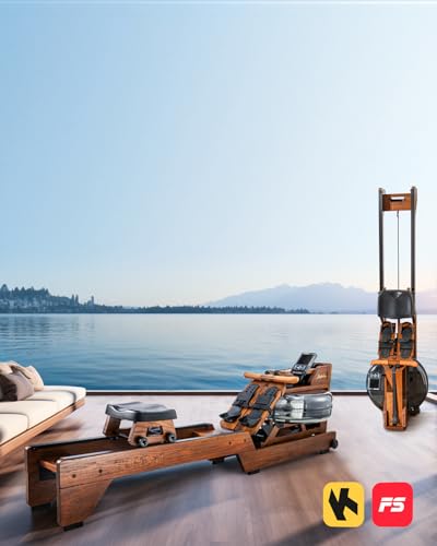Water Rowing Machine for Home Use, Oak Wood Rower Machine with Dedicated Monitor & Bluetooth App, Upgraded Handle, Adjustable Footpad, Tablet Holder Water Rowing Machine