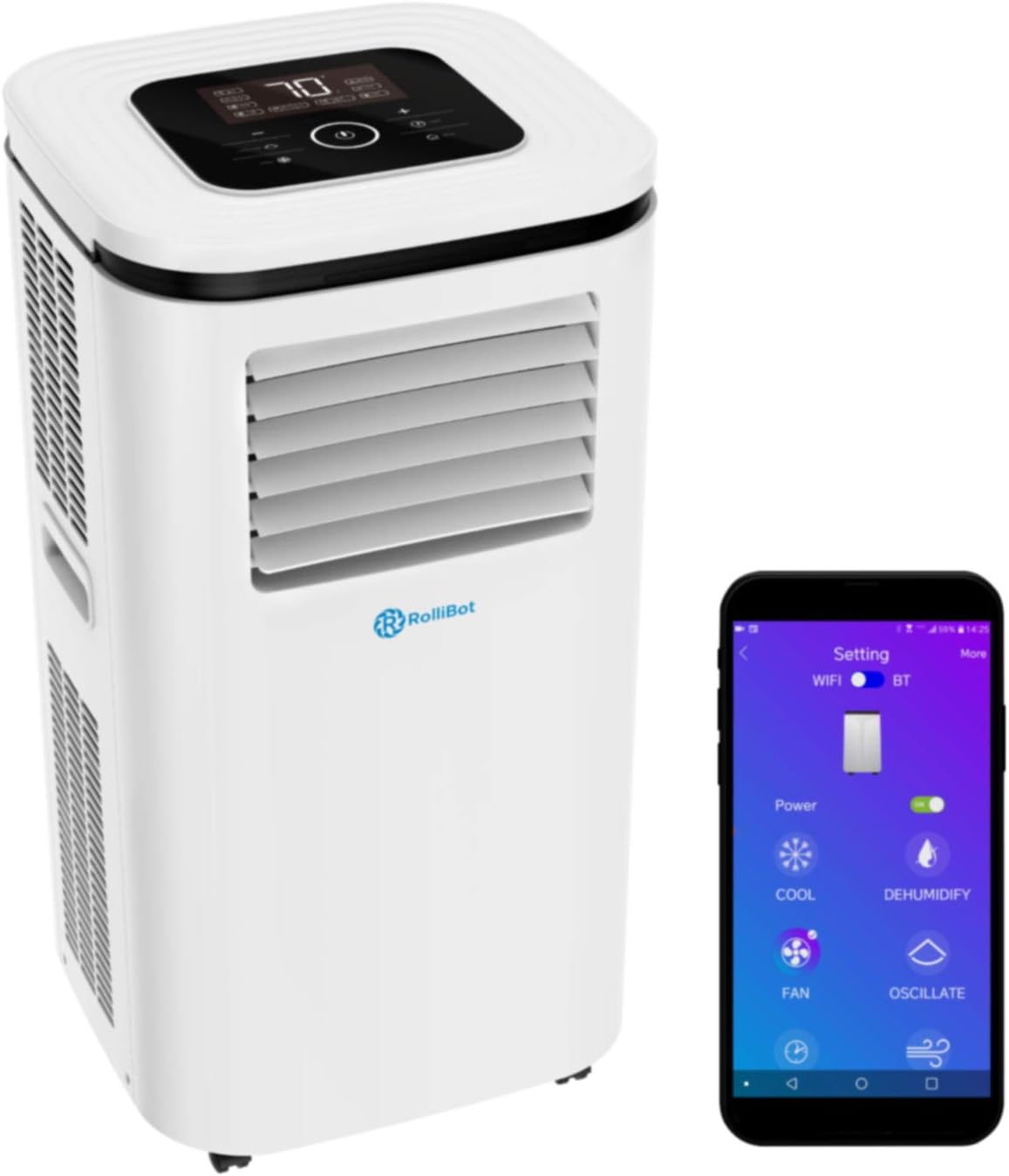 ROLLICOOL 14000 BTU Smart Portable Air Conditioner, Dehumidifier & Fan for Rooms up to 375 sq ft | Alexa-Ready Voice Commands, App, Dual-Band WiFi Support, Bluetooth, Easy Install