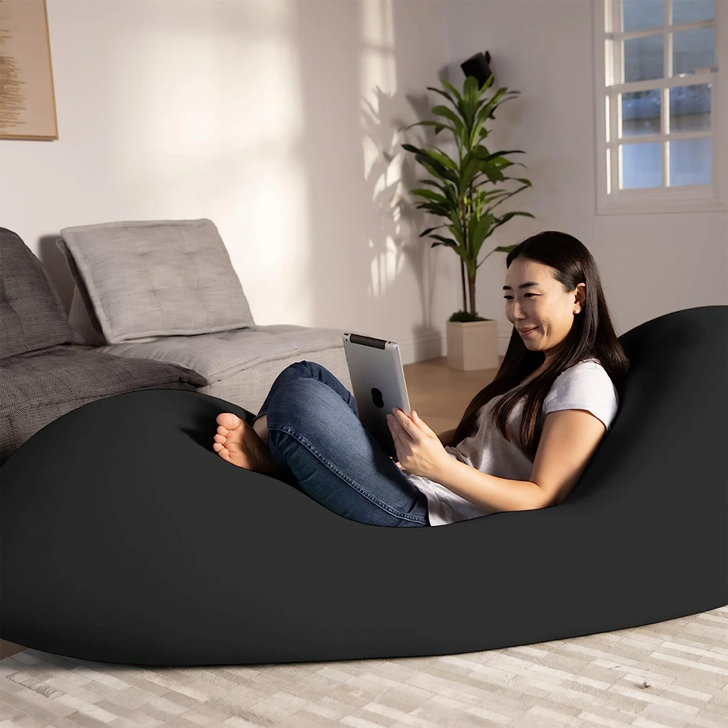Max 6 Foot Big Giant Large Adult Bean Bag Chair, Huge Jumbo Oversized Massive Beanbag Bed Couch Sofa Sack, Comfy Plush Soft Sensory, Washable Cover, Dark Grey