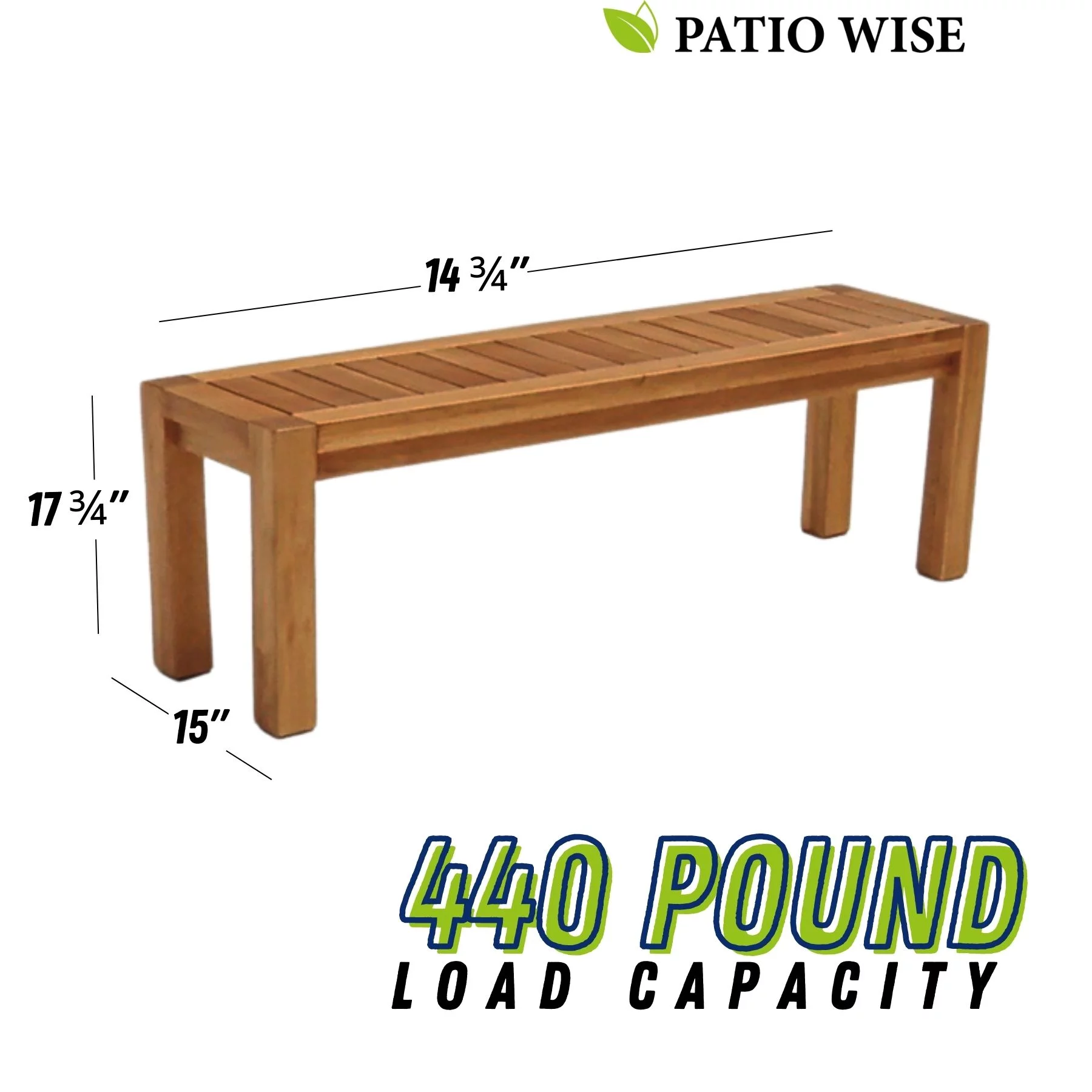 Acacia Wood Traditional Backless Bench, 4-Foot Indoor/Outdoor Wooden Porch, Patio, Garden & Park Seating