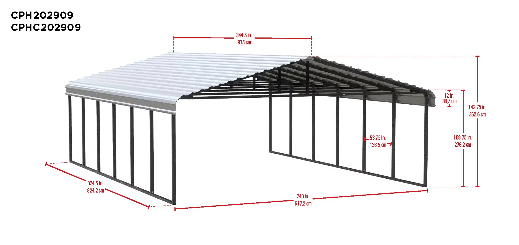 Arrow Carport, 20 ft. x 29 ft. x 9 ft. Charcoal