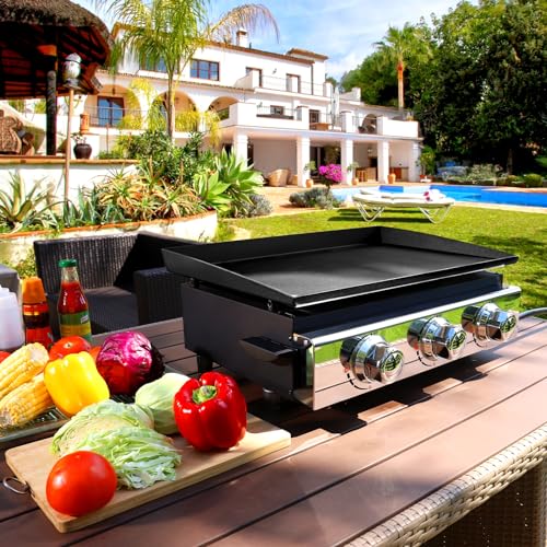 Cecarol 23in 3-Burner Propane Gas Griddle, 355 sq in, 25,500 BTU - For Outdoor, RV, Tailgating