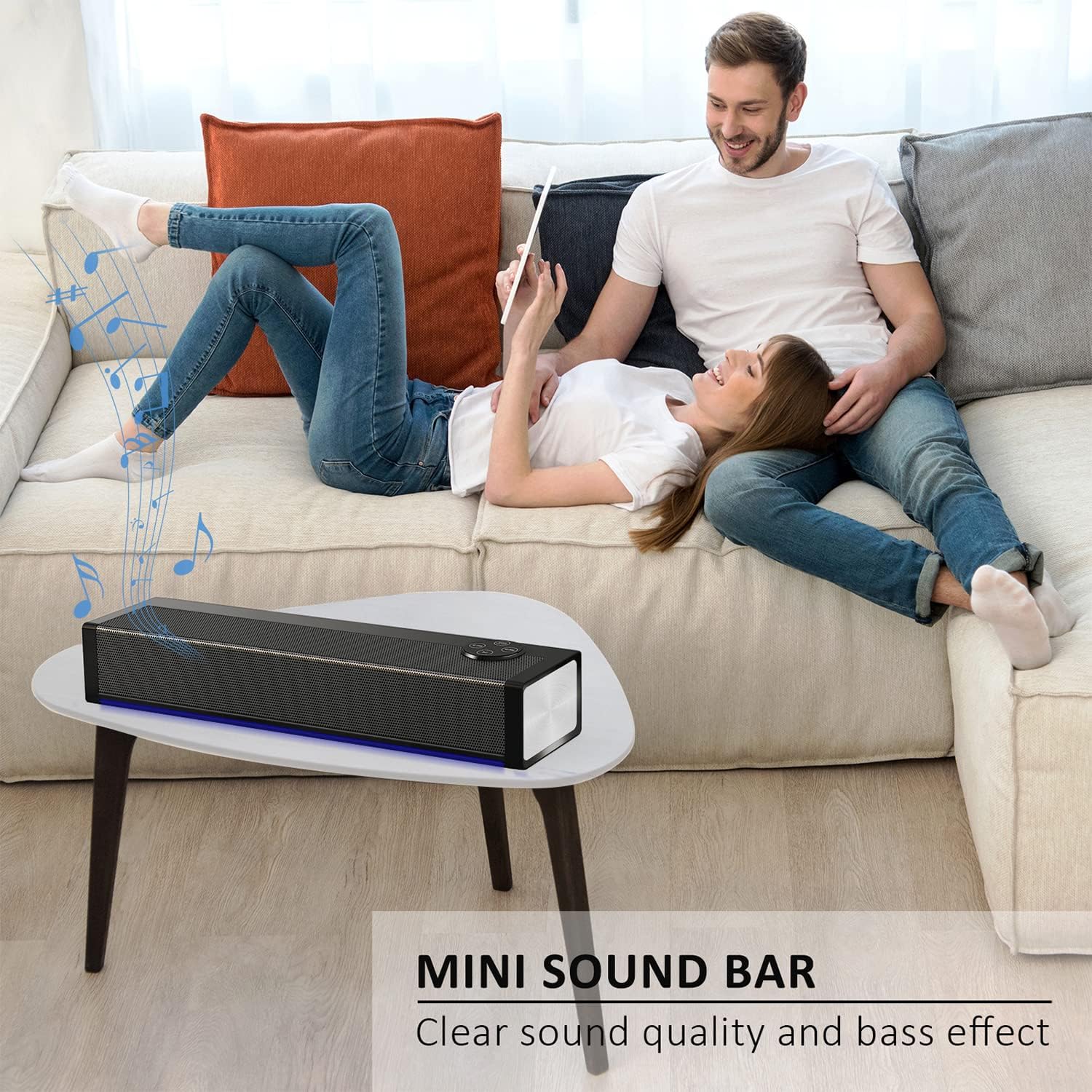 Sound Bars for TV, 16" Small Soundbar with Built-in DSP, 3 EQ Mode TV Sound Bar with Wireless Bluetooth, HDMI/Opt/AUX/USB Connection, Mini Sound Bar Speaker for PC, Gaming, Projectors Pack of 2