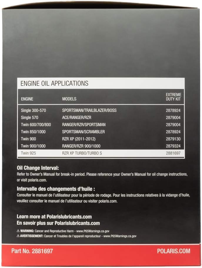 Polaris Off Road Full Synthetic Oil Change Kit, 2881697, 3 Quarts of PS-4 Extreme Duty Engine Oil and 1 Oil Filter Pack of 2
