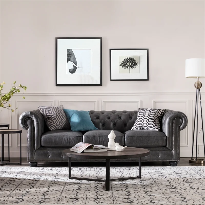 Brookfield Leather Chesterfield Sofa In Grey