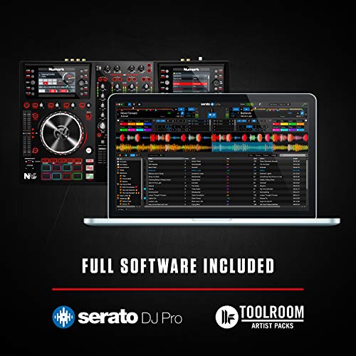 Numark NV II | Four Deck DJ Controller for Serato DJ (Included) With Dual High Resolution Displays, 16 Performance Pads and 5-Inch Metal Platters