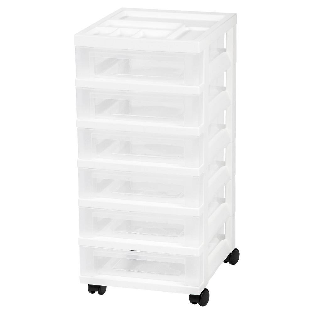 Iris USA 6-Drawer Rolling Storage Cart with Organizer Top, White