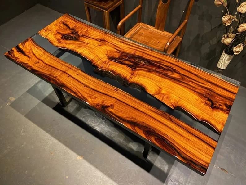 Personalized LARGE EPOXY TABLE, Resin Dining Table for 2, 4, 6, 8 River Dining Table Top, Wood Epoxy Coffee Table Top, Living Room Table (without Stand, 48 x 24inches)