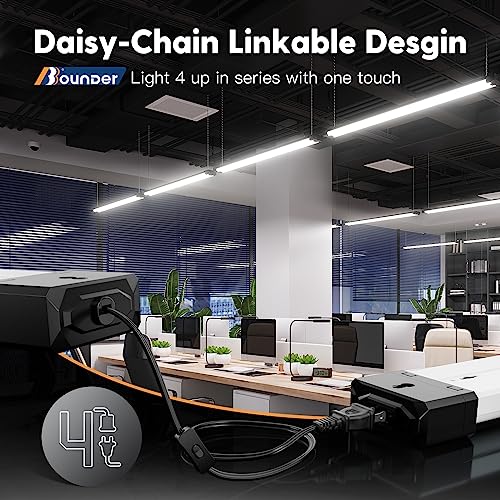 BBOUNDER 12 Pack Linkable LED Shop Light with Reflector, Super Bright 5000K Daylight, 4400 LM, 4 FT, 48 Inch Integrated Fixture for Garage, 40W Equivalent 250W, Surface & Suspension Mount, White