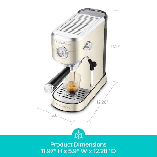 CASABREWS CM5418 Espresso Machine 20 Bar, Compact Espresso Maker with Steam Milk Frother, Stainless Steel Coffee Machine with 34oz Removable Water Tank for Cappuccino, Latte, Silver