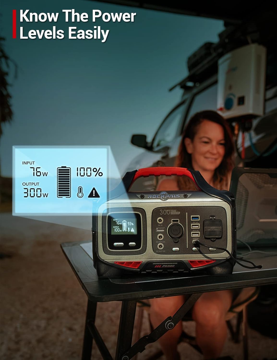 ROCKPALS 300W Portable Power Station, 280wh (78000mAh) Solar Generator with 110V Pure Sine Wave AC Outlet, USB-C PD Input/Output, QC 3.0, CPAP Backup Lithium Battery for Outdoor Camping Emergency