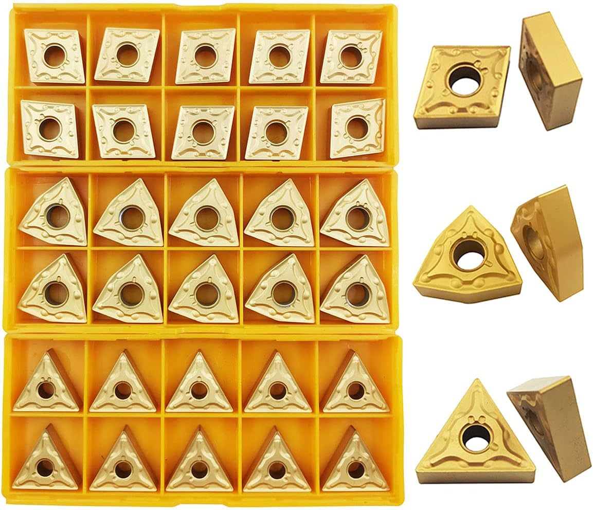 ASZLBYM 5/8" 36PCS Indexable Carbide Lathe Turning Tool Insert Holder Bit Set MTJNR1616H16 + MWLNR1616H08 + MCLNR1616H12 with CNMG 431 + WNMG 431 + TNMG 331 Indexable Carbide Turning Insert Blades