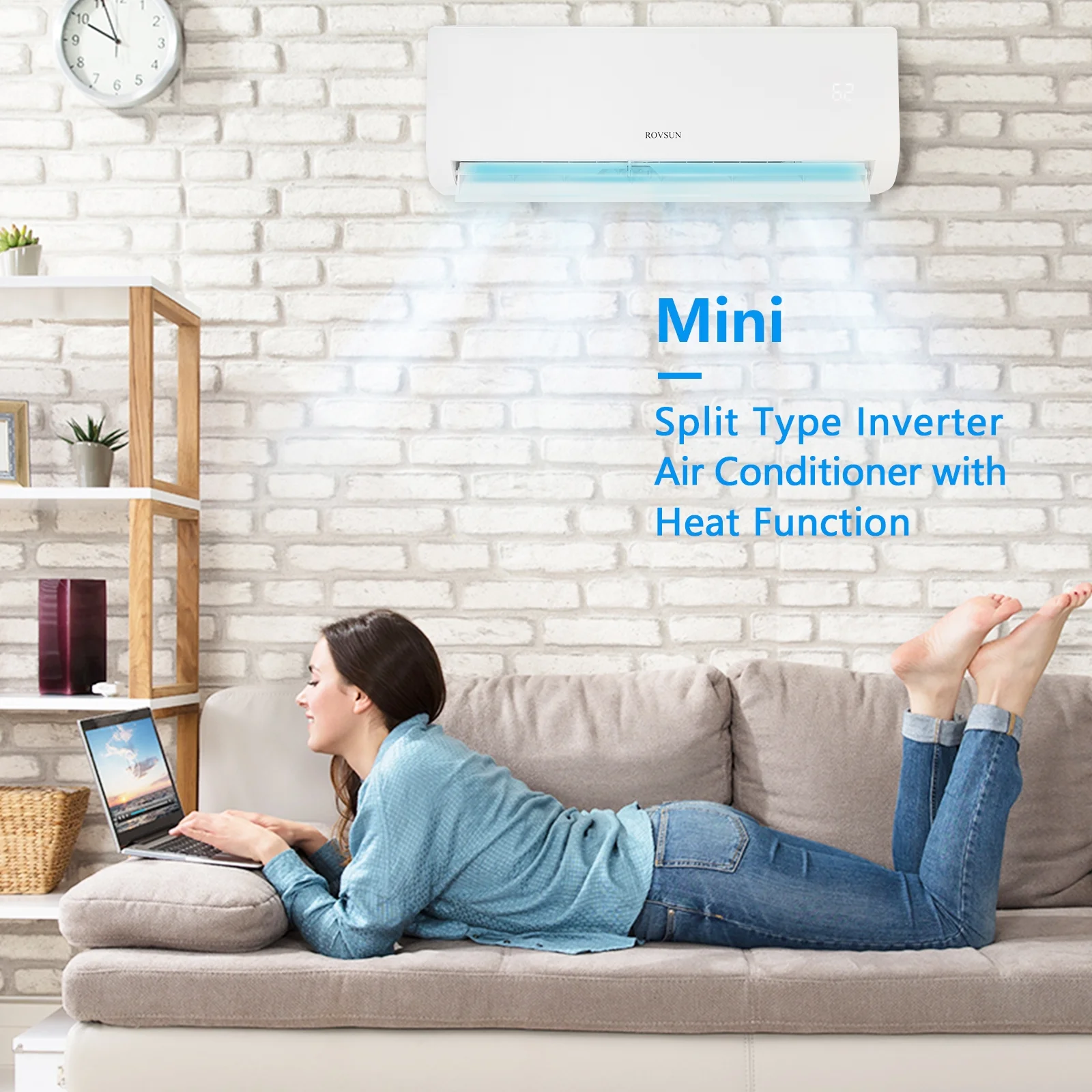 ROVSUN 9,000 BTU Mini Split AC/Heating System with Inverter, 19SEER 115V Energy Saving Ductless Split-System Air Conditioner with Pre-Charged Condenser, Heat Pump, Remote Control & Installation Kit