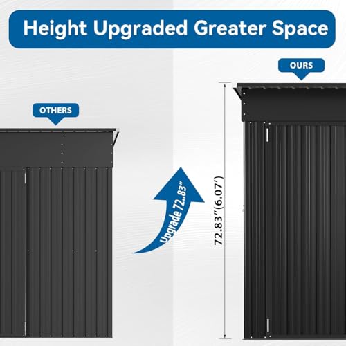 8'x4' Shed Galvanized Steel Storage Sheds with Triple Doors Weatherproof Outdoor Utility Sheds, Dual Lock Lean to Shed with Sloped Roof for Mower, Bike, Generator, Garden Tools (Black)