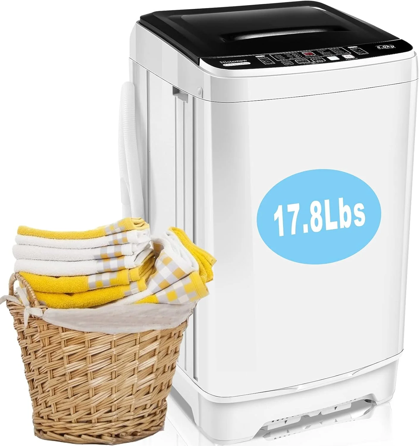 Qhomic Portable Washing Machine, 17.8lbs Large Capacity Fully-Automatic Laundry Washer 1.9Cu.ft Washer Machine Ideal for Apartments Dorms Families