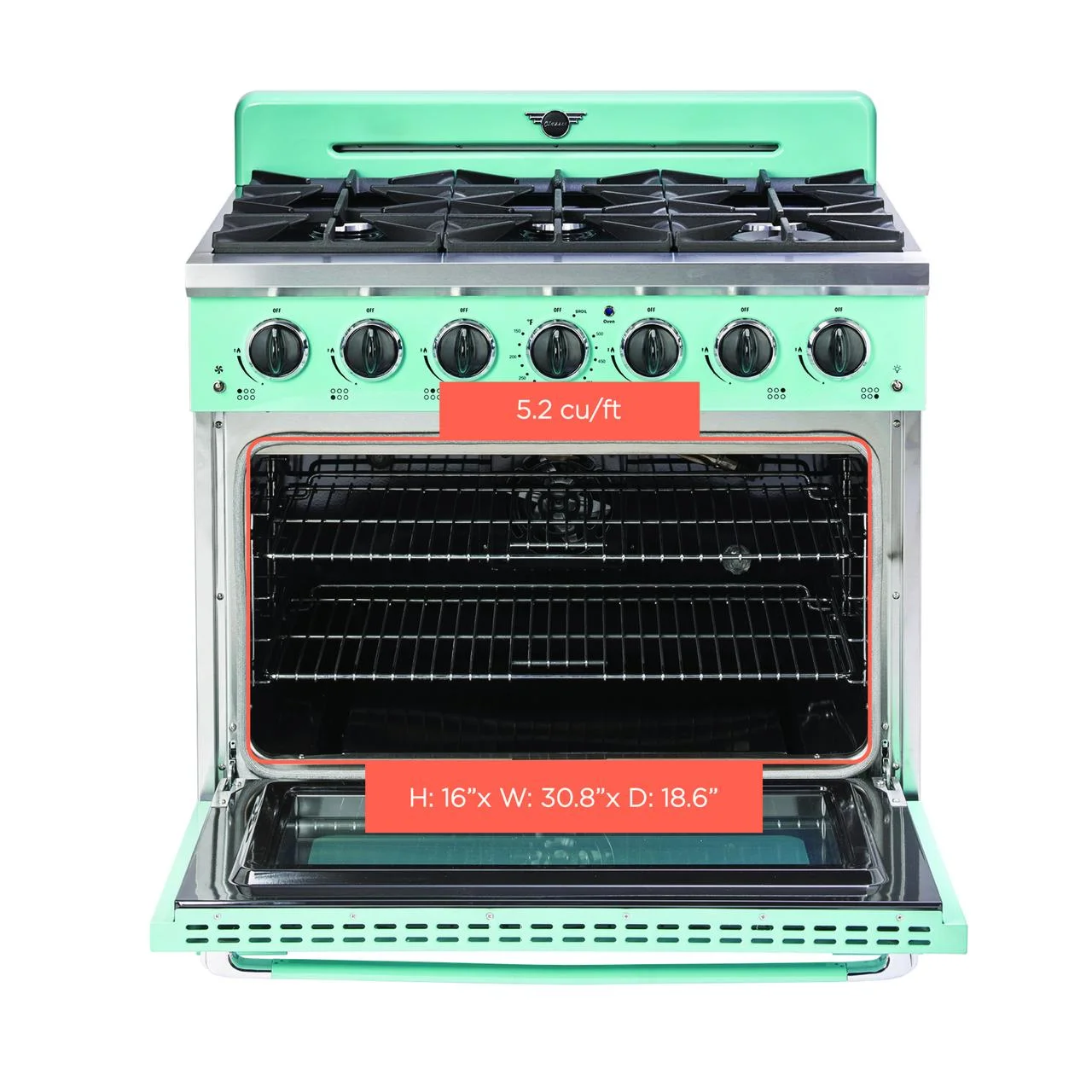 Unique Classic Retro 36" 5.2 cu/ft Freestanding Pro-Style Gas Range with Convection Oven and Sealed Burners
