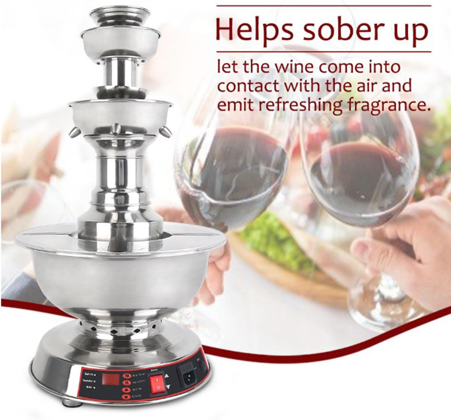 3-Tier Party Wine Fountain Machine, 120W Wine Fountain Machine, Temperature Adjustment 0~100℃,Juice and Wine Fountain with LED Lighted Base, Wine Dispenser Machine for Wedding Bar Party