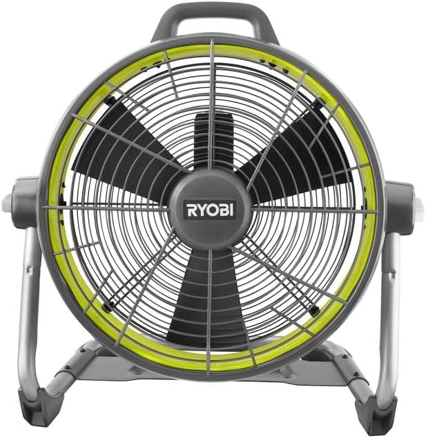 RYOBI ONE+ 18V Cordless Hybrid WHISPER SERIES 14 in. Air Cannon Fan (Tool Only), PCL813B, GREEN