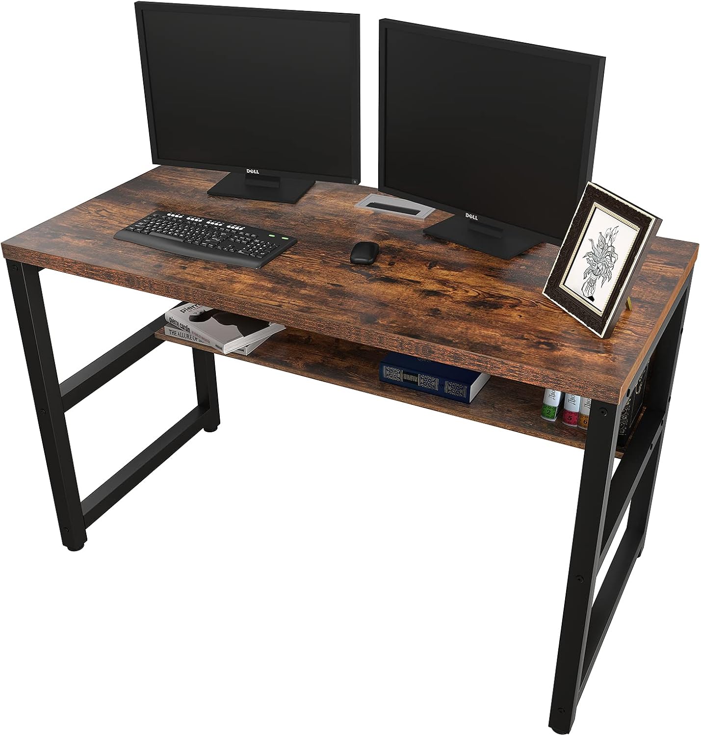TOPSKY Computer Desk with Bookshelf/Metal Hole Cable Cover 1.18 Thick Desk (47, Espresso Gray)