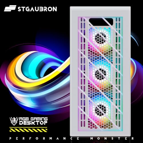 STGAubron Gaming PC Desktop Computer, Intel Core I7 up to 3.9 GHz, Radeon RX 580 8G, 16G RAM, 512G SSD, WiFi, Bluetooth 5.0, RGB Fan x6, RGB BT Sound Bar, Windows 10 Home