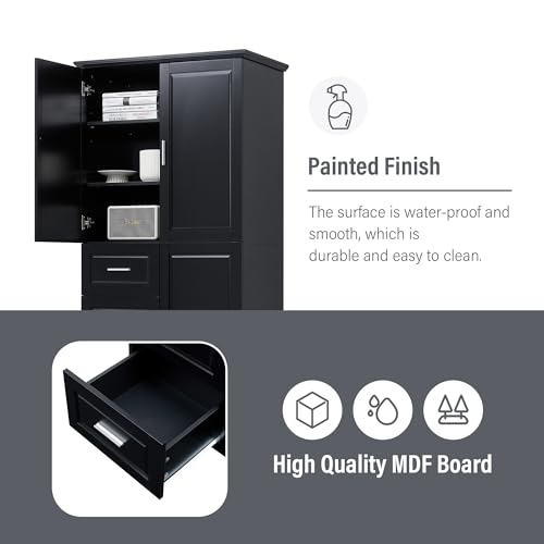 Polibi Tall Storage Cabinet, Modern Freestanding Pantry with 3 Doors, Adjustable Shelves and 3 Storage Drawers for Kitchen/Bathroom/Living Room/Office, White