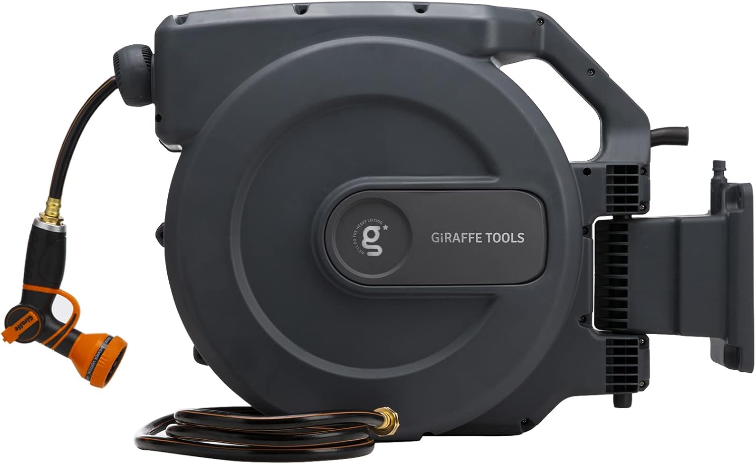 Giraffe Retractable Garden Hose Reel 1/2" x 155+5 ft, Heavy Duty Wall Mounted Water Hose Reel with Automatic Rewind, 180° Swivel Bracket, Slow Retraction Technik, 9 Pattern Nozzle