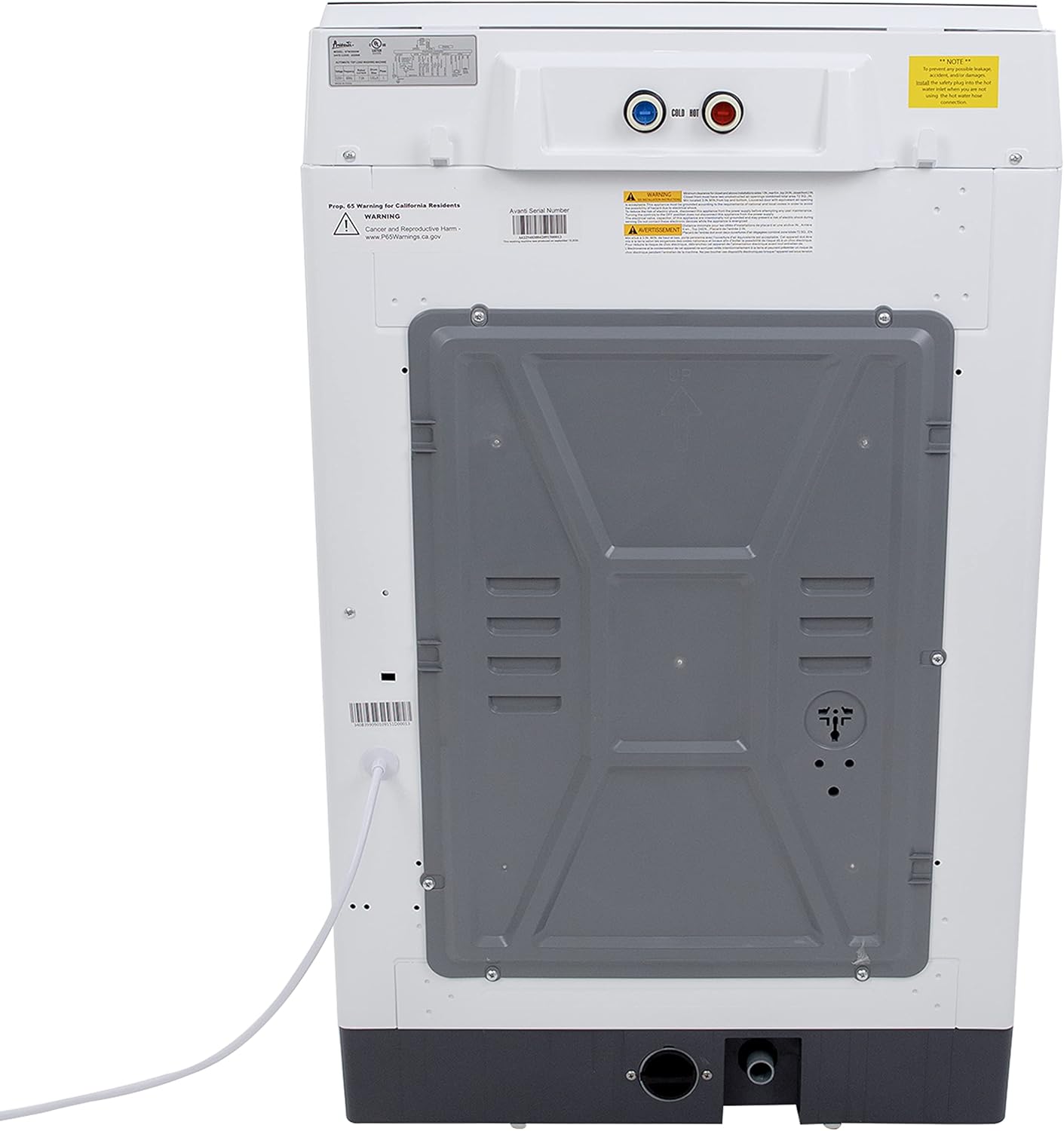 Avanti STW30D0W Portable Washing Machine 3.0 Cu. Ft. Capacity, Top Loading with Hot and Cold Water Inlets, 6 Cycles, Compact for Apartments Dorms and RVs, White