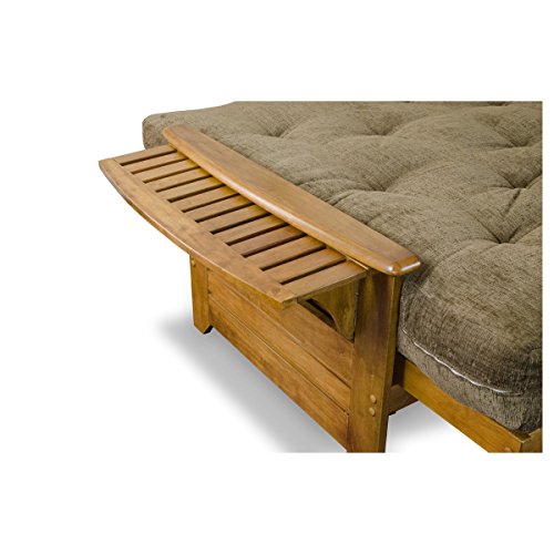 Nirvana Futons Brentwood Tray Arm Futon Frame, Drawers, and Burgundy Mattress Set - Queen, Rich Heritage Finish
