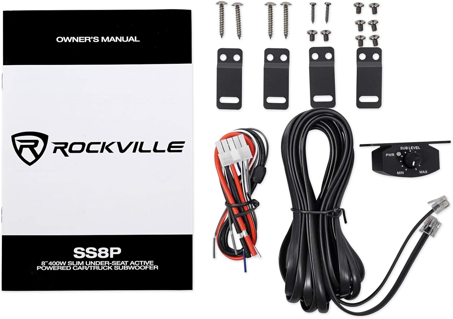Rockville SS8P 400 Watt Slim Under-Seat Powered Car/Truck Subwoofer Sub+Amp Kit