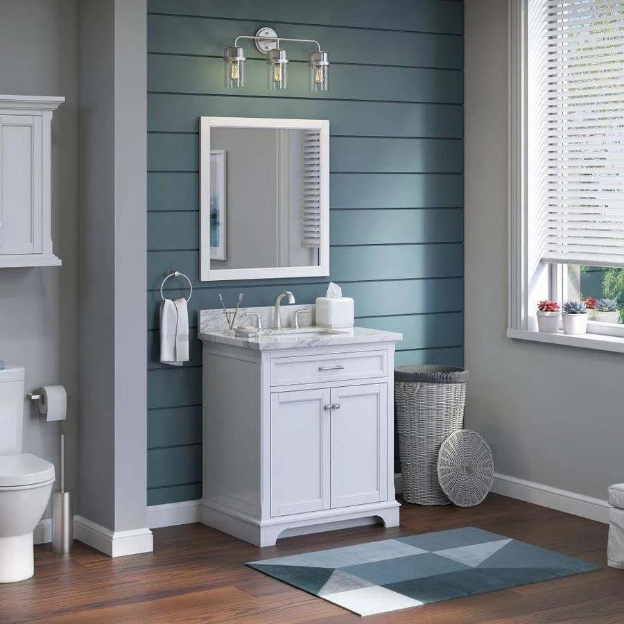 Allen + Roth 30-in White Undermount Single Sink Bathroom Vanity with Natural Carrara Marble Top | 2027VA-30-201