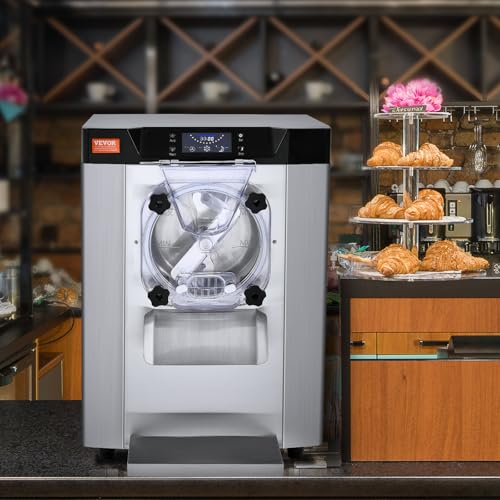 VEVOR Commercial Ice Cream Machine, 20-25L/H Yield, 2400W 1-Flavor Hard Serve Ice Cream Maker, 8L Stainless Steel Cylinder, Digital Display Auto Clean Adjustable Hardness, for Restaurant Snack Bars