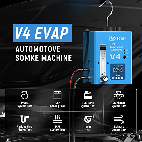 Automotive EVAP Smoke Machine Leak Detector V4, Vacuum Leakage Tester with Digital Pressure Gauge & Air Flowmeter, Fuel Pipe Diagnostic Tester for All 12V Cars, Motorcycles, Trucks, Boats, ATVs
