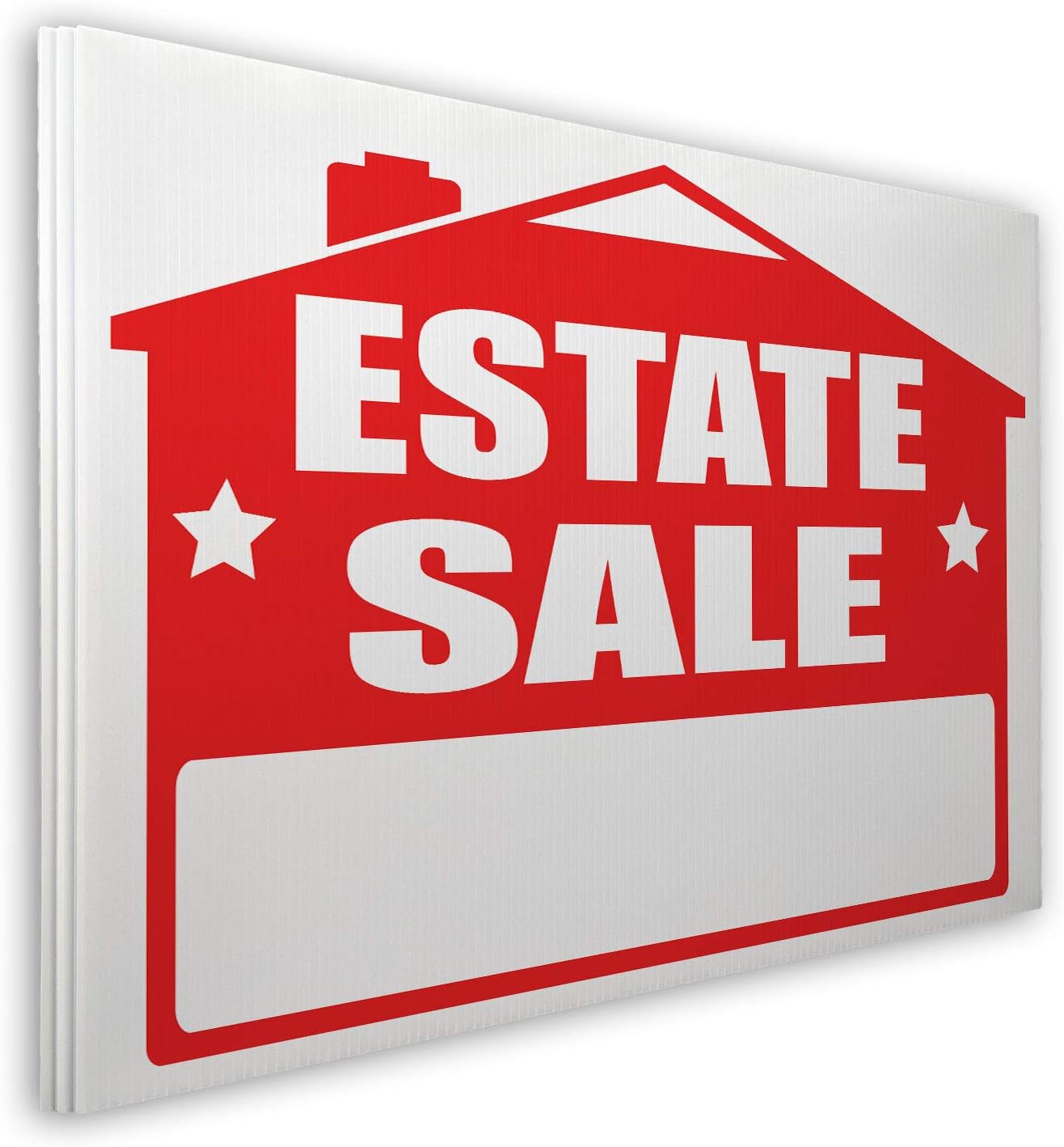 | Estate Sale Yard/Lawn Sign Kit | 24" W x 18" H CoroPlast | Double-Sided | Includes 6"W x 18"H Metal H-Stakes + Blue Arrow Stickers (5) Pack of 2