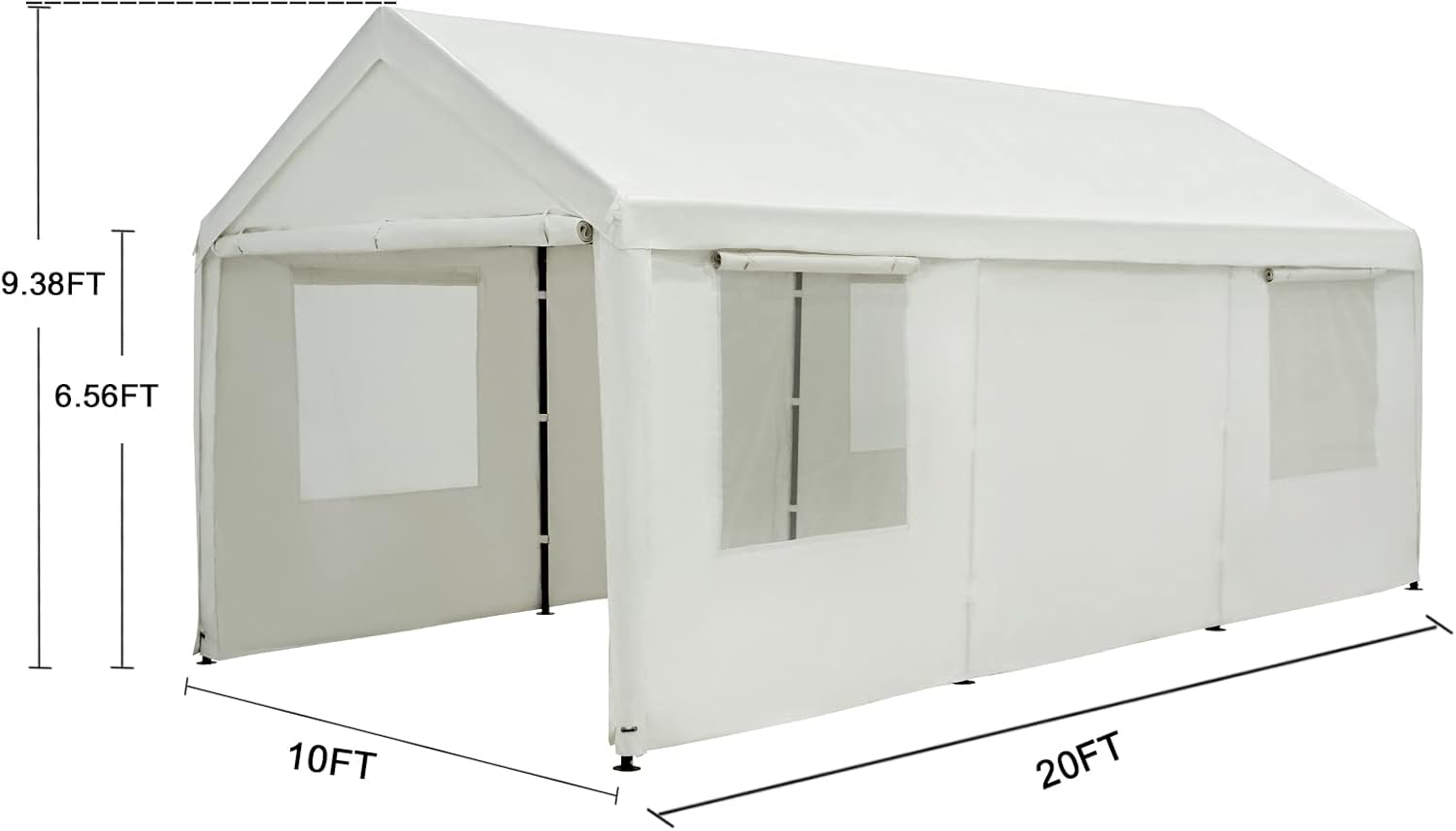 Carport, 10 x 20 ft Heavy Duty Carport with Ventilated Windows, Portable Garage with Removable Sidewalls & Doors, All-Season Car Canopy for Auto, Truck, Boat, SUV, White