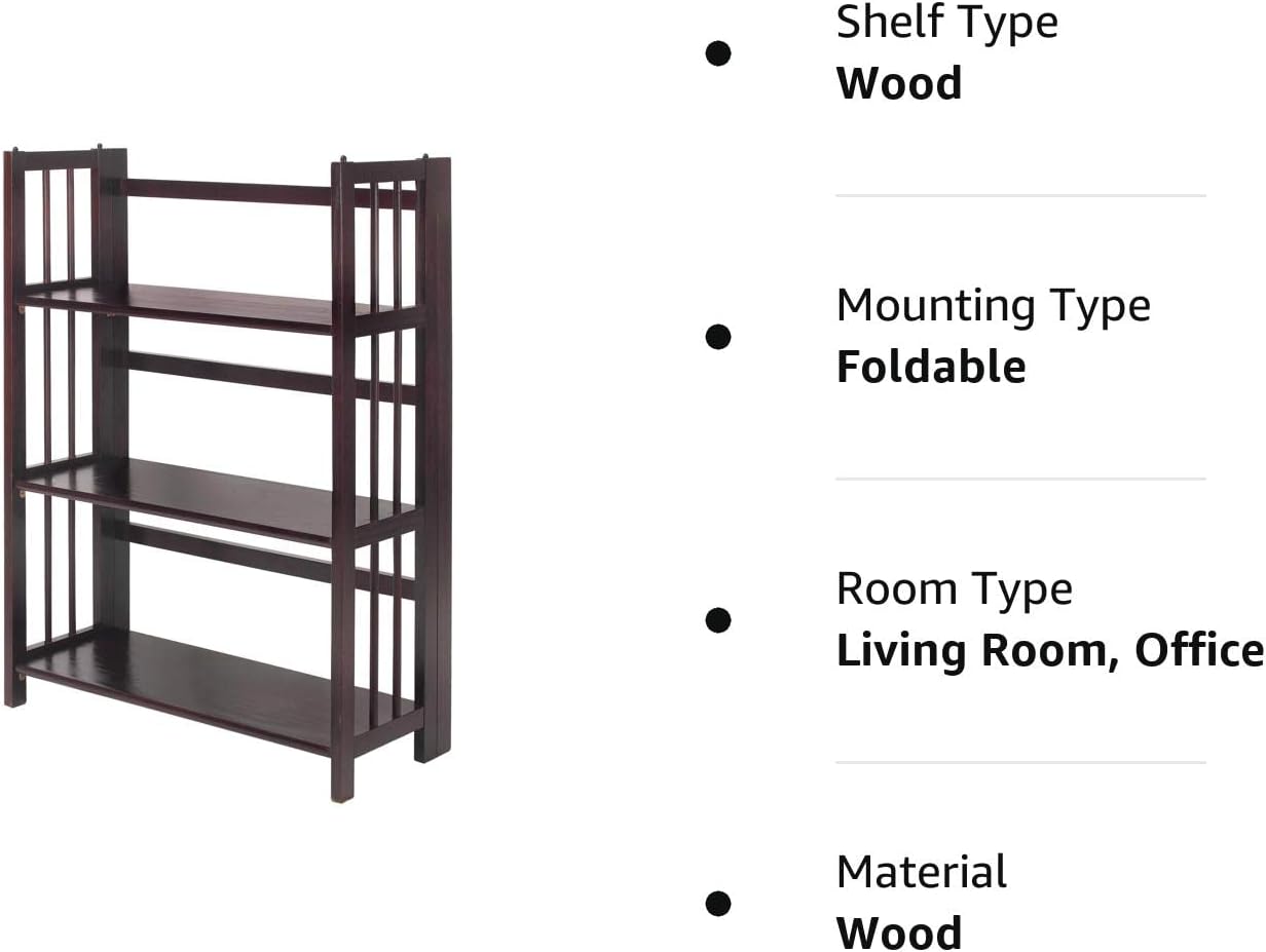 3 Shelf Folding Stackable Bookcase, 27.5" Wide, Espresso - Curated Treasures Market