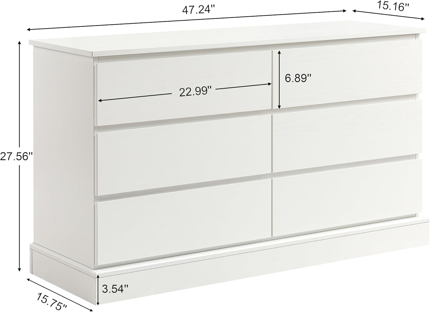 White Dresser with 6 Drawers, Modern Dresser, Nursery Dresser Organizer, Deep Chest of Drawers, Wood Dressers Storage for Bedroom, Living Room, Hallway, Entryway