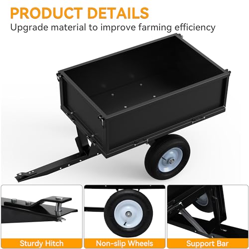 YINTATECH 500lbs Lawn Mower Trailer & ATV Dump Trailer - Heavy-Duty Tow Behind Dump Cart for Tractor, Mower, UTVs (Black)
