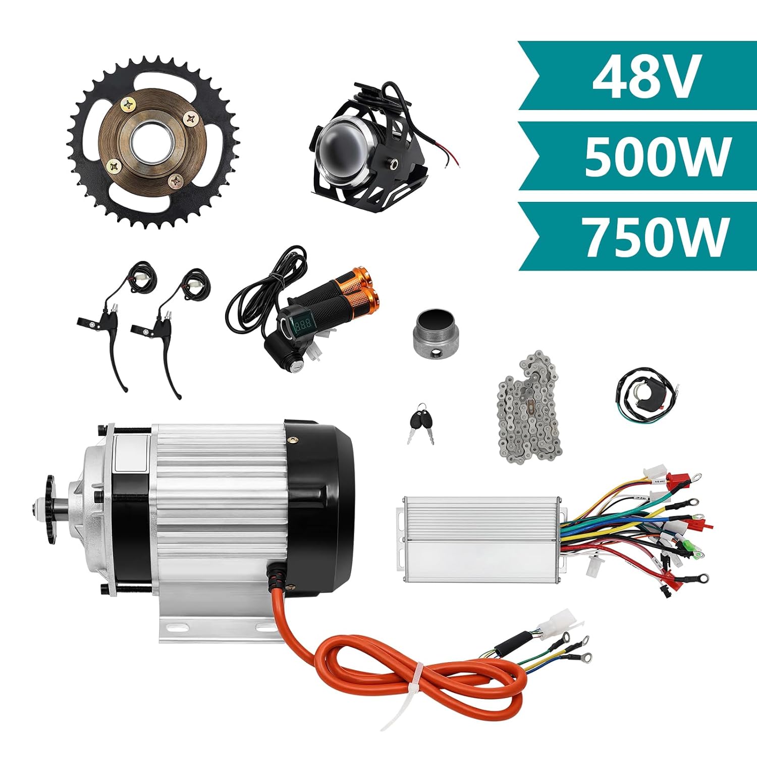 Electric Brushless Motor Kit 48V Electric Tricycle Motor 38 Tooth Chain Wheel Geared Motor with Controller for DIY Tricycle, Electric Scooters, E-Bikes (750 Watts)